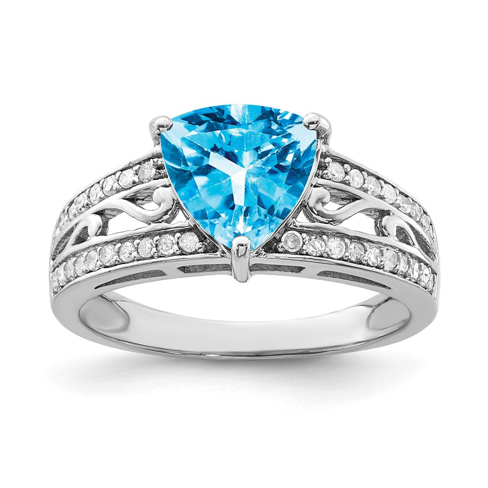 Sterlingsilber Rhodium Blautopas & Diamant Ring (size 7 Nur)
