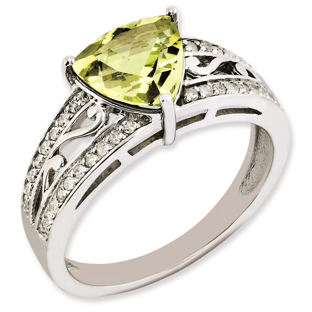 Sterlingsilber Rhodiniert Diamant & Zitrone Quarz Ring (size 7 Nur)