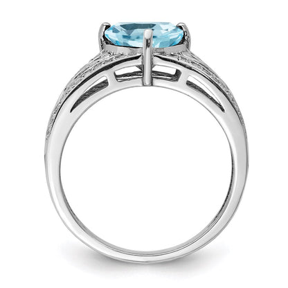 Sterlingsilber Rhodium Diamant & Himmel Blautopas Ring (size 7 Nur)