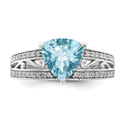 Sterlingsilber Rhodium Diamant & Himmel Blautopas Ring (size 7 Nur)