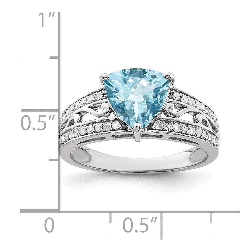 Sterlingsilber Rhodium Diamant & Himmel Blautopas Ring (size 7 Nur)