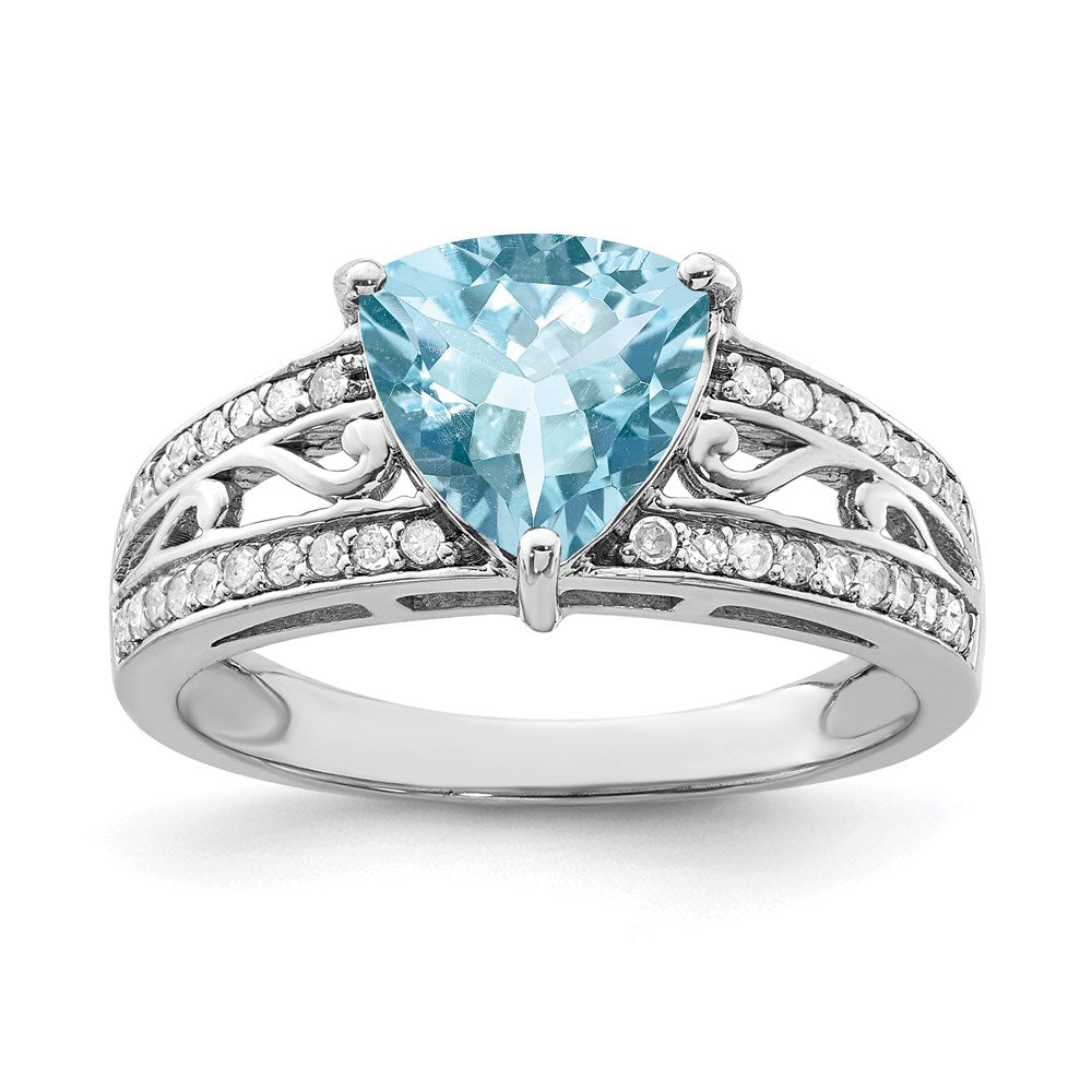 Sterlingsilber Rhodium Diamant & Himmel Blautopas Ring (size 7 Nur)