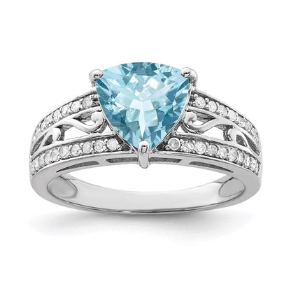 Sterlingsilber Rhodium Diamant & Himmel Blautopas Ring (size 7 Nur)