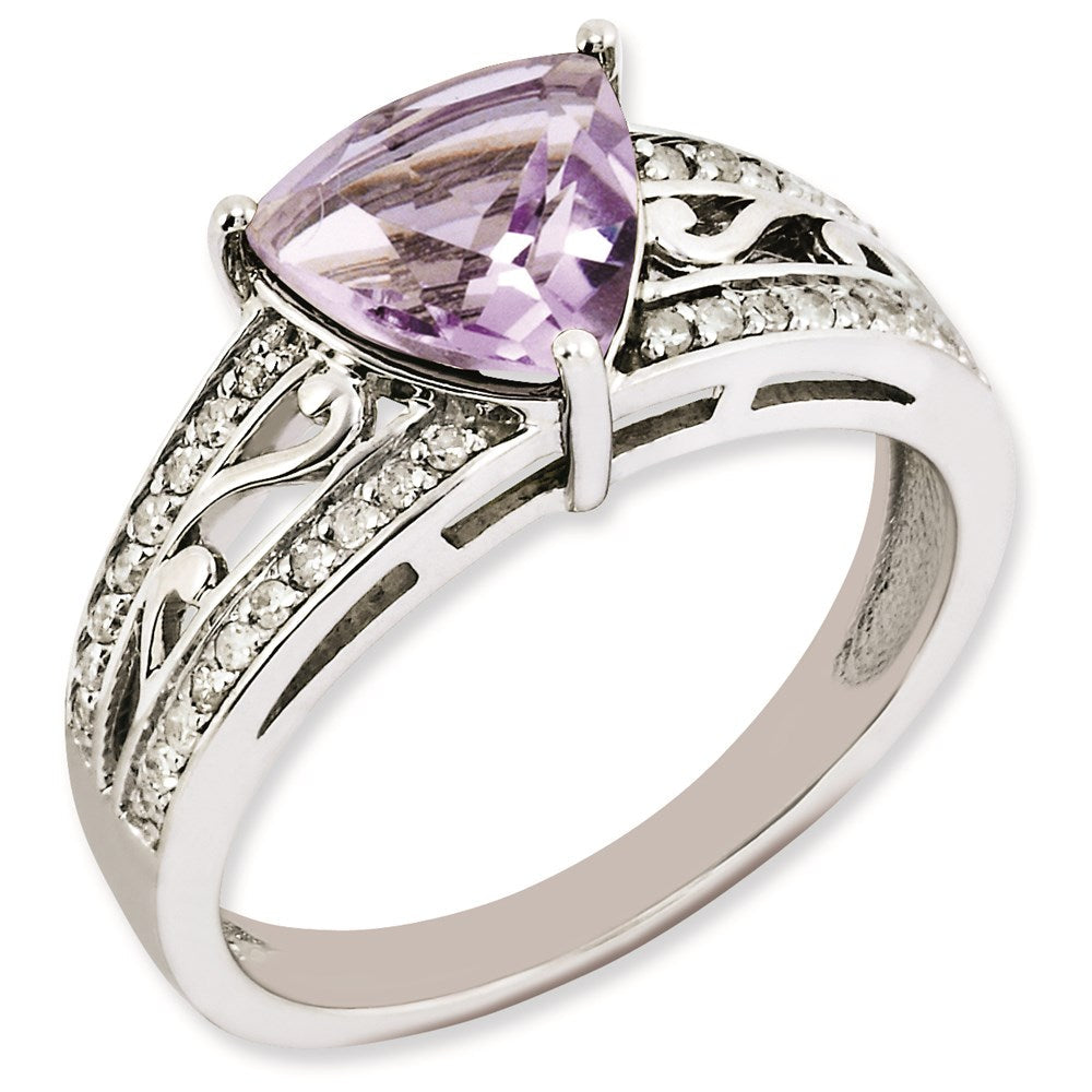 Sterlingsilber Rhodiniert Diamant & Rosa Quarz Ring (size 7 Nur)