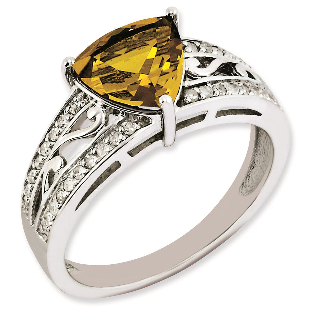 Sterlingsilber Rhodiniert Diamant & Whiskey Quarz Ring (size 7 Nur)