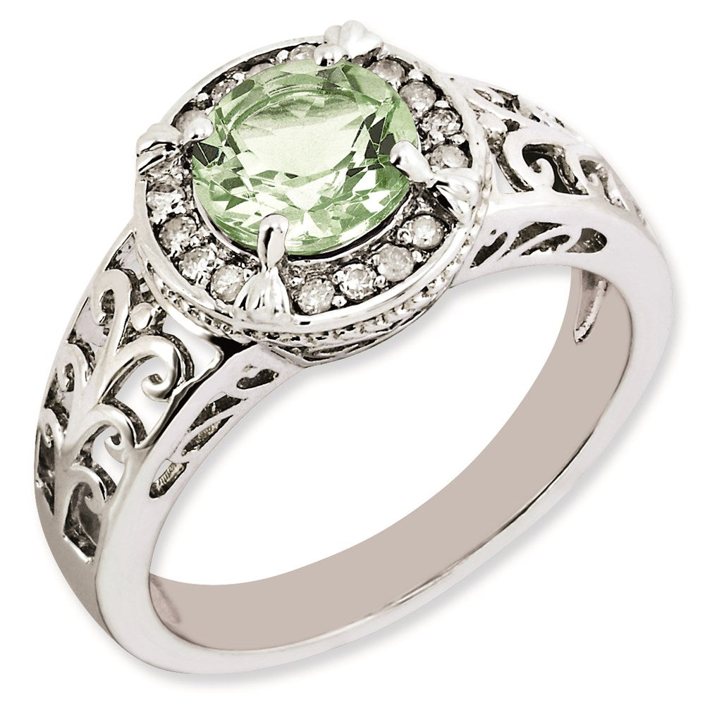 Sterlingsilber Rhodiniert Diamant & Grün Quarz Ring (size 7 Nur)