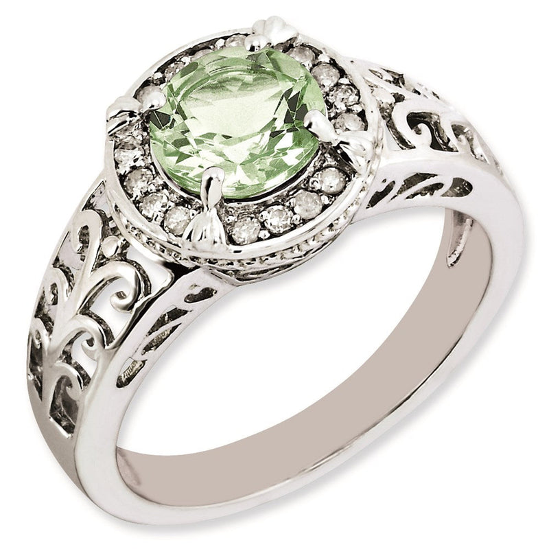 Sterlingsilber Rhodiniert Diamant & Grün Quarz Ring (size 7 Nur)