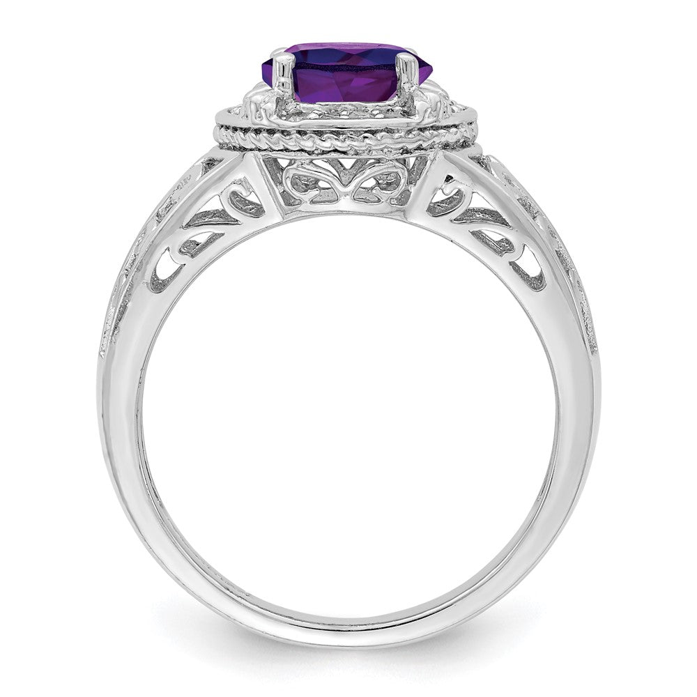 Sterlingsilber Rhodiniert Amethyst & Diamant Ring (size 7 Nur)