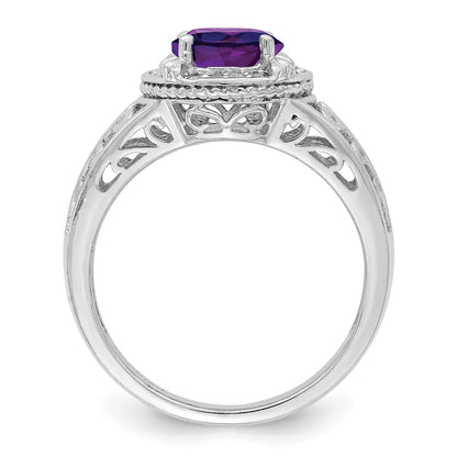 Sterlingsilber Rhodiniert Amethyst & Diamant Ring (size 7 Nur)