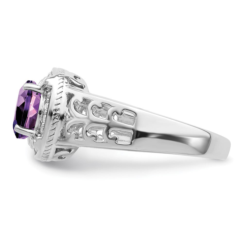 Sterlingsilber Rhodiniert Amethyst & Diamant Ring (size 7 Nur)