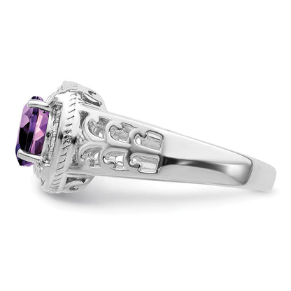 Sterlingsilber Rhodiniert Amethyst & Diamant Ring (size 7 Nur)