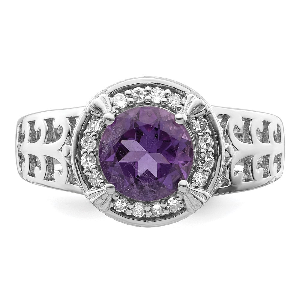 Sterlingsilber Rhodiniert Amethyst & Diamant Ring (size 7 Nur)