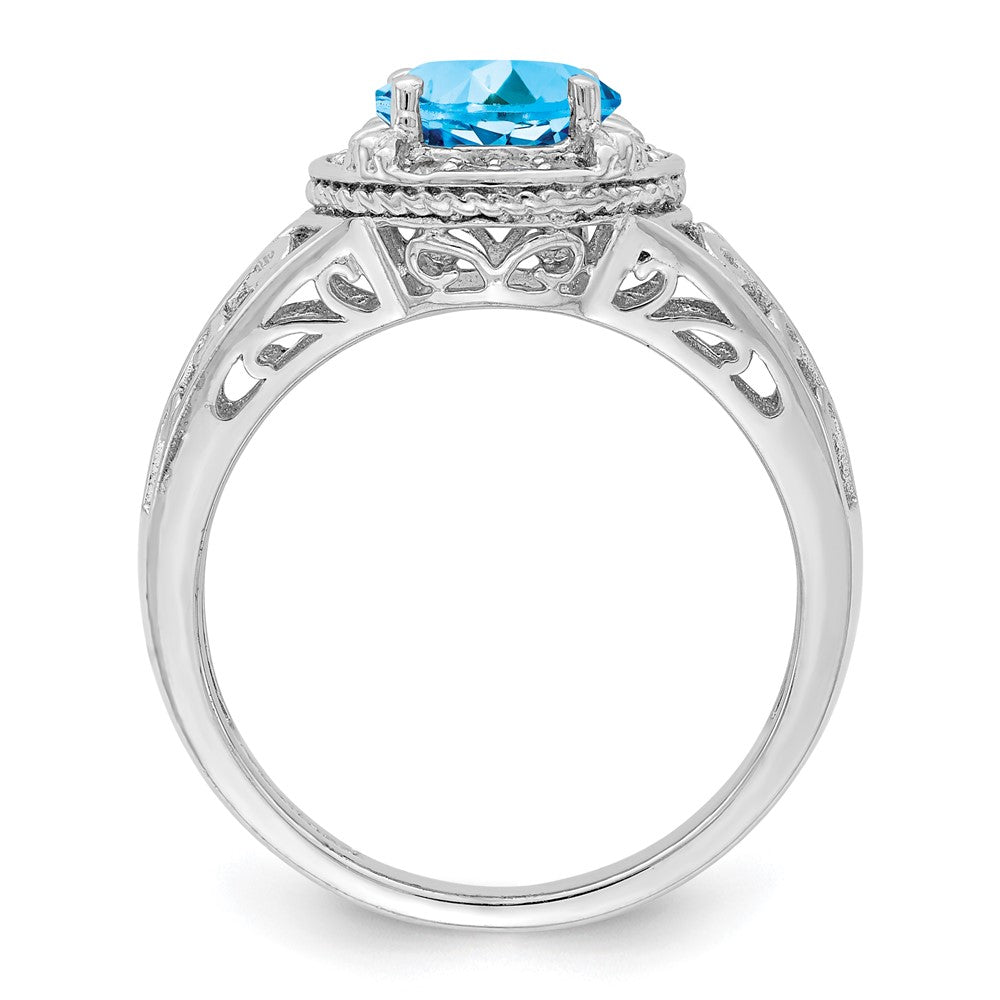 Sterlingsilber Rhodium Blautopas & Diamant Ring (size 7 Nur)
