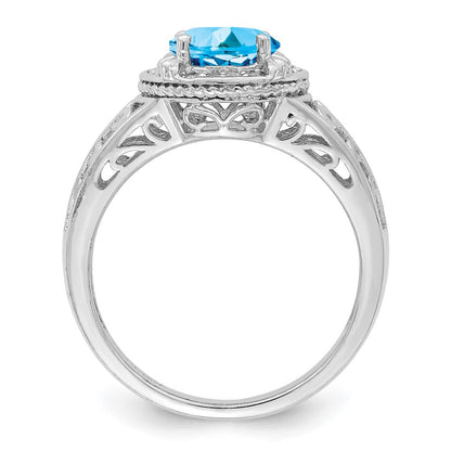 Sterlingsilber Rhodium Blautopas & Diamant Ring (size 7 Nur)