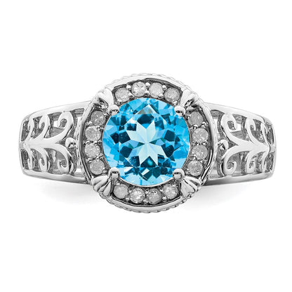 Sterlingsilber Rhodium Blautopas & Diamant Ring (size 7 Nur)