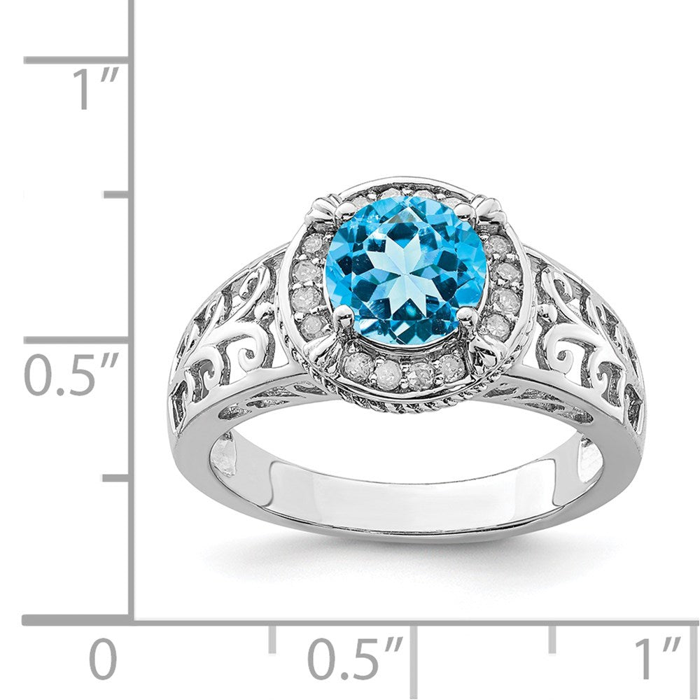 Sterlingsilber Rhodium Blautopas & Diamant Ring (size 7 Nur)