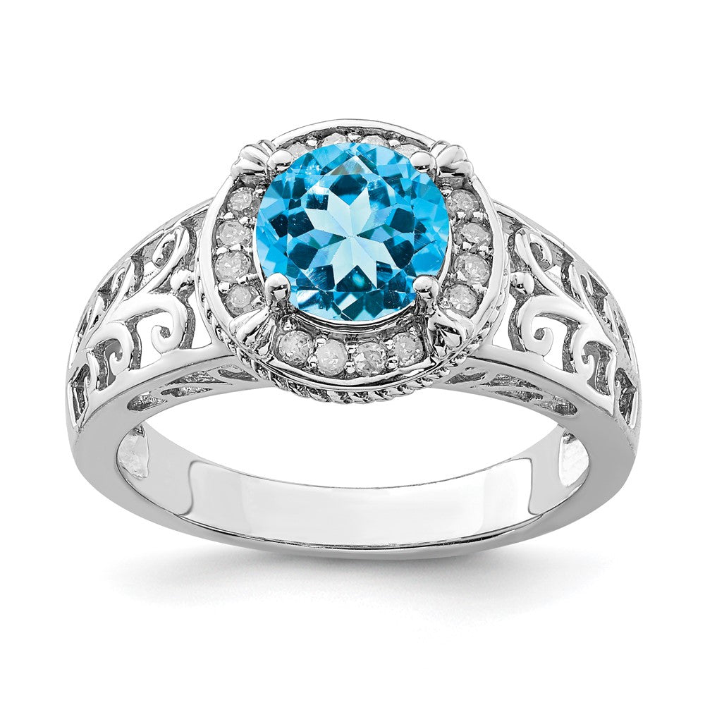 Sterlingsilber Rhodium Blautopas & Diamant Ring (size 7 Nur)