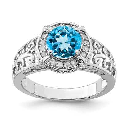 Sterlingsilber Rhodium Blautopas & Diamant Ring (size 7 Nur)