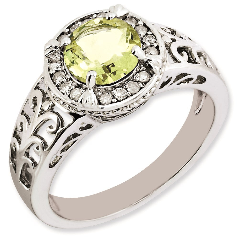 Sterlingsilber Rhodiniert Diamant & Zitrone Quarz Ring (size 7 Nur)