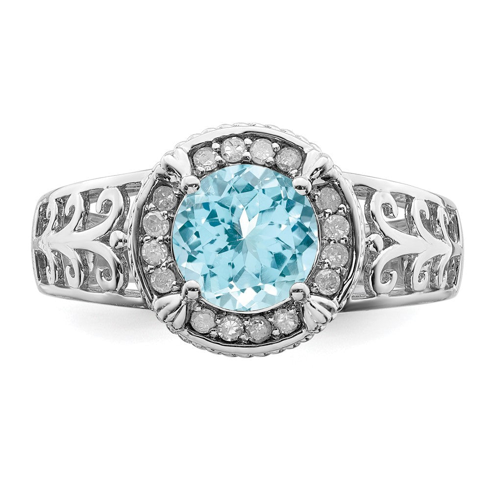 Sterlingsilber Rhodium Diamant & Himmel Blautopas Ring (size 7 Nur)