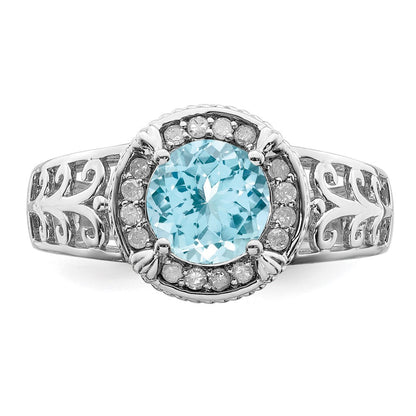 Sterlingsilber Rhodium Diamant & Himmel Blautopas Ring (size 7 Nur)
