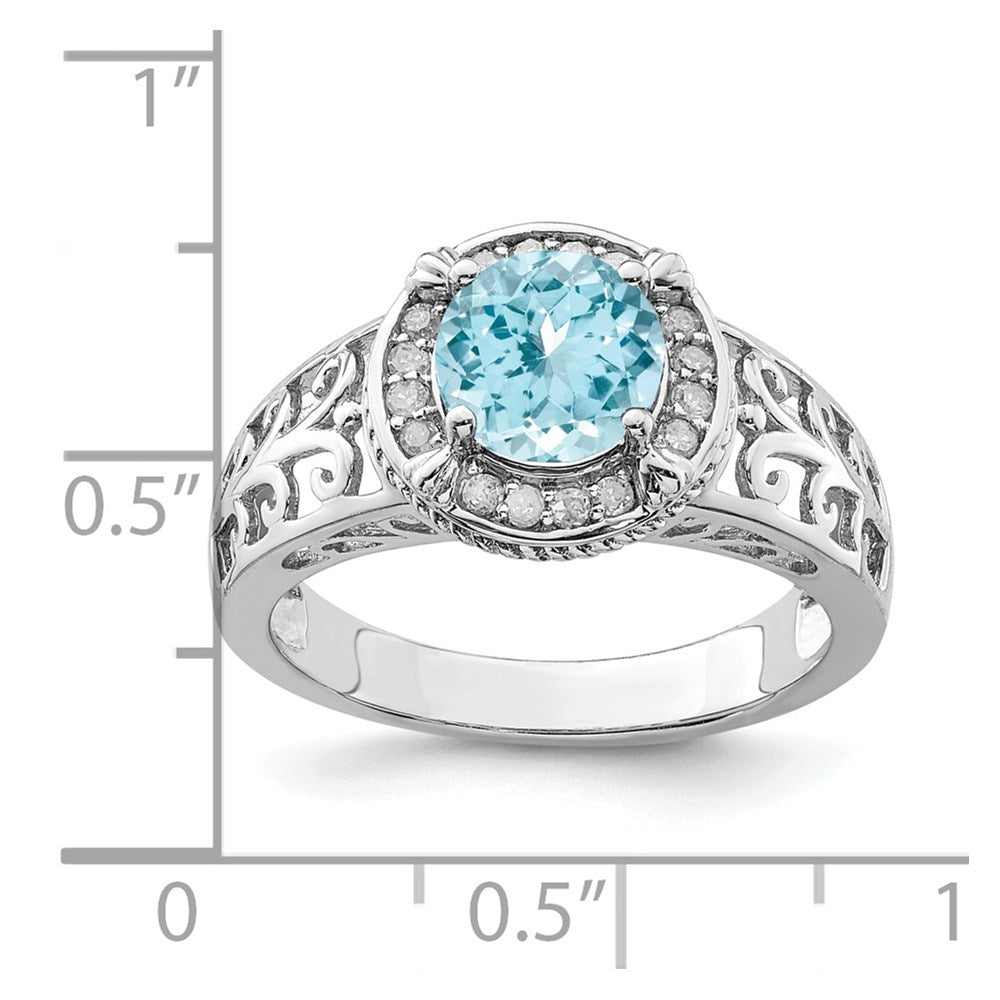 Sterlingsilber Rhodium Diamant & Himmel Blautopas Ring (size 7 Nur)