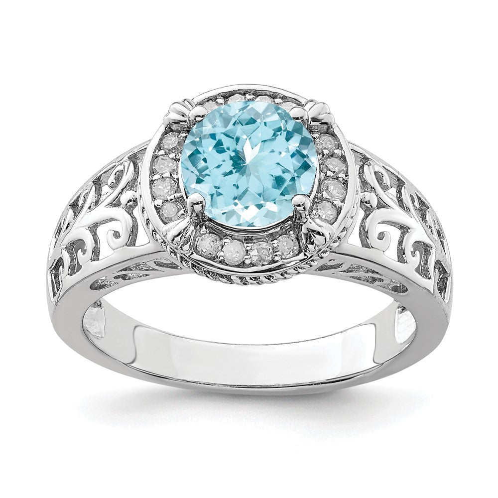 Sterlingsilber Rhodium Diamant & Himmel Blautopas Ring (size 7 Nur)