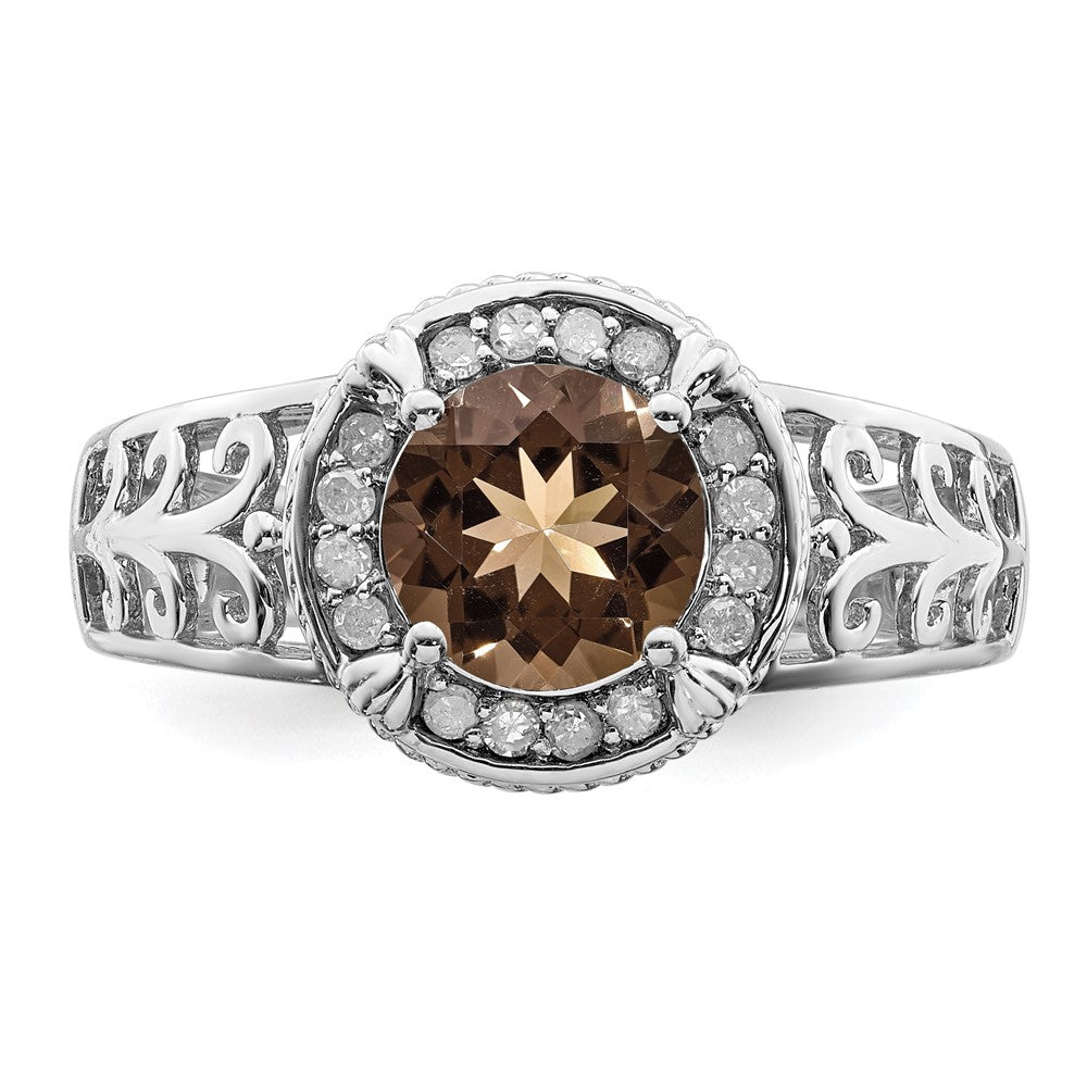 Sterlingsilber Rhodium Diamant & Rauch Quarz Ring (size 7 Nur)