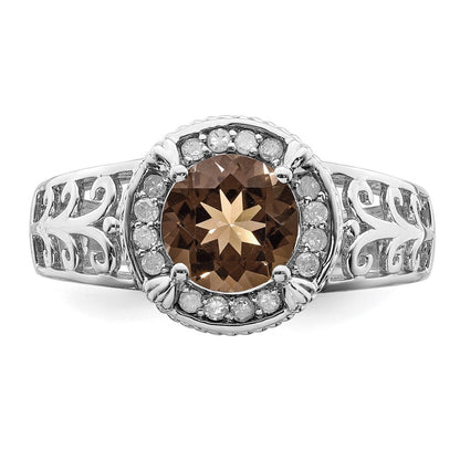 Sterlingsilber Rhodium Diamant & Rauch Quarz Ring (size 7 Nur)