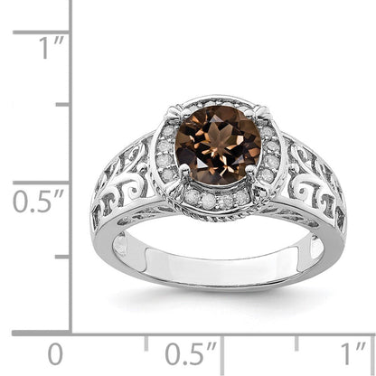 Sterlingsilber Rhodium Diamant & Rauch Quarz Ring (size 7 Nur)