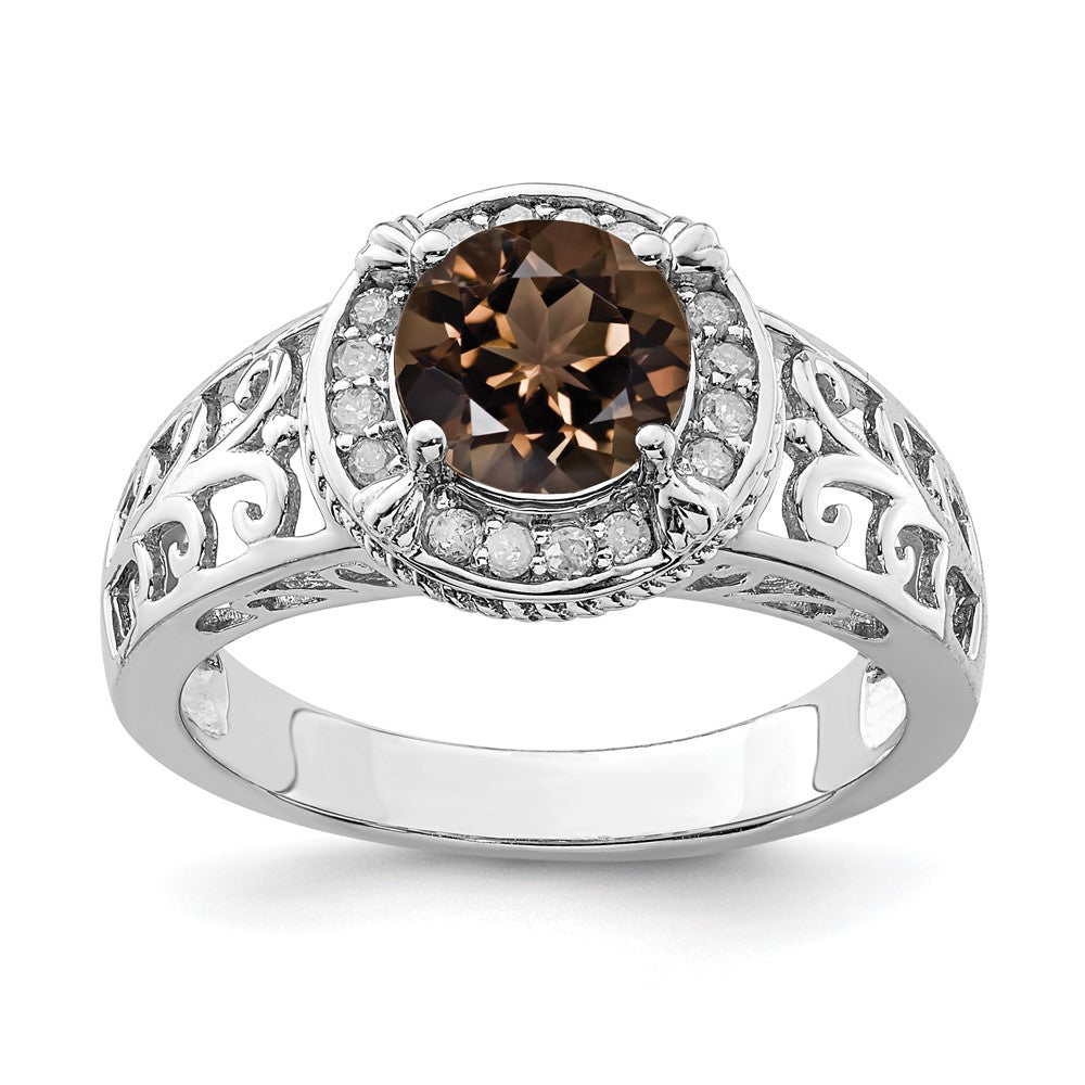 Sterlingsilber Rhodium Diamant & Rauch Quarz Ring (size 7 Nur)
