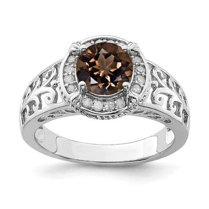 Sterlingsilber Rhodium Diamant & Rauch Quarz Ring (size 7 Nur)