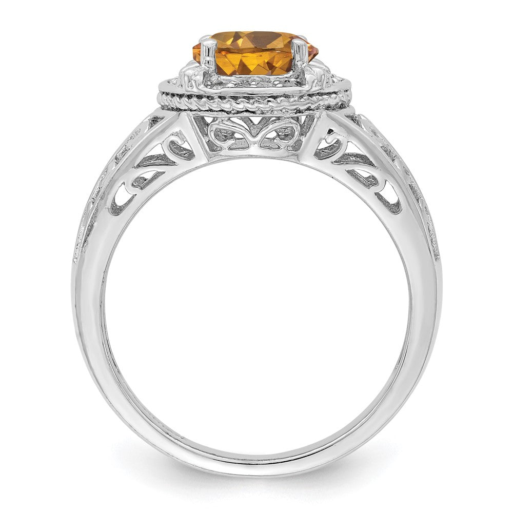 Sterlingsilber Rhodium Diamant & Whiskey Quarz Ring (size 7 Nur)