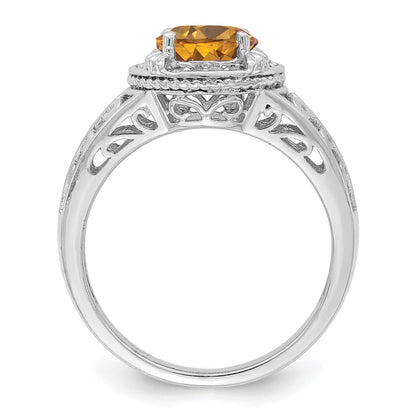Sterlingsilber Rhodium Diamant & Whiskey Quarz Ring (size 7 Nur)