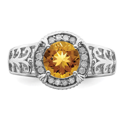 Sterlingsilber Rhodium Diamant & Whiskey Quarz Ring (size 7 Nur)
