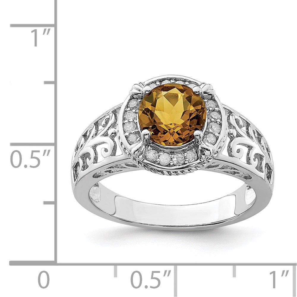 Sterlingsilber Rhodium Diamant & Whiskey Quarz Ring (size 7 Nur)
