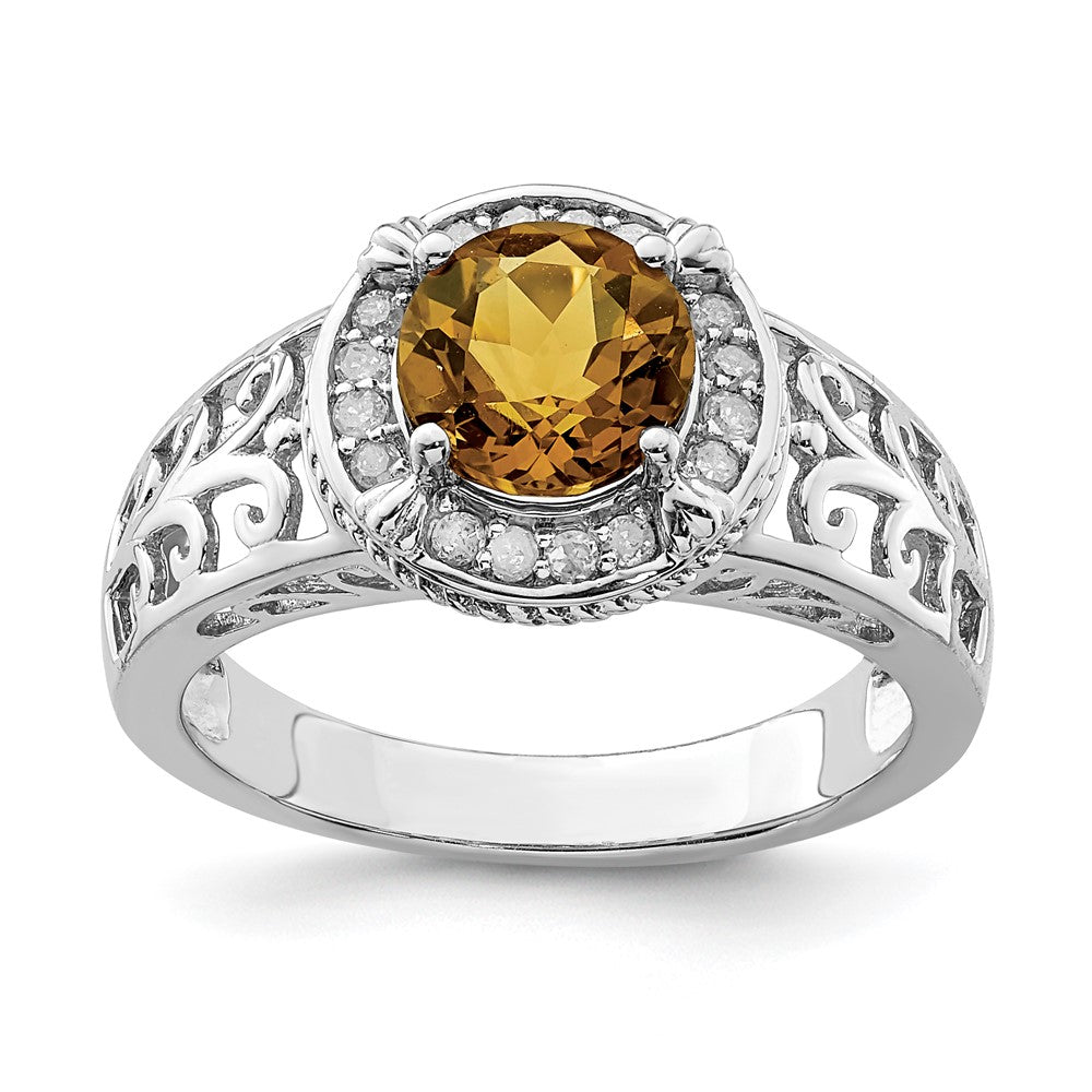 Sterlingsilber Rhodium Diamant & Whiskey Quarz Ring (size 7 Nur)