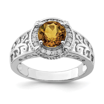 Sterlingsilber Rhodium Diamant & Whiskey Quarz Ring (size 7 Nur)