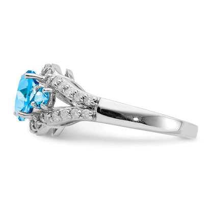 Sterlingsilber Rhodium Blautopas & Diamant Ring (size 7 Nur)
