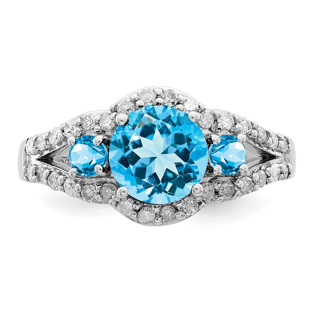 Sterlingsilber Rhodium Blautopas & Diamant Ring (size 7 Nur)