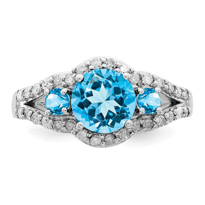 Sterlingsilber Rhodium Blautopas & Diamant Ring (size 7 Nur)