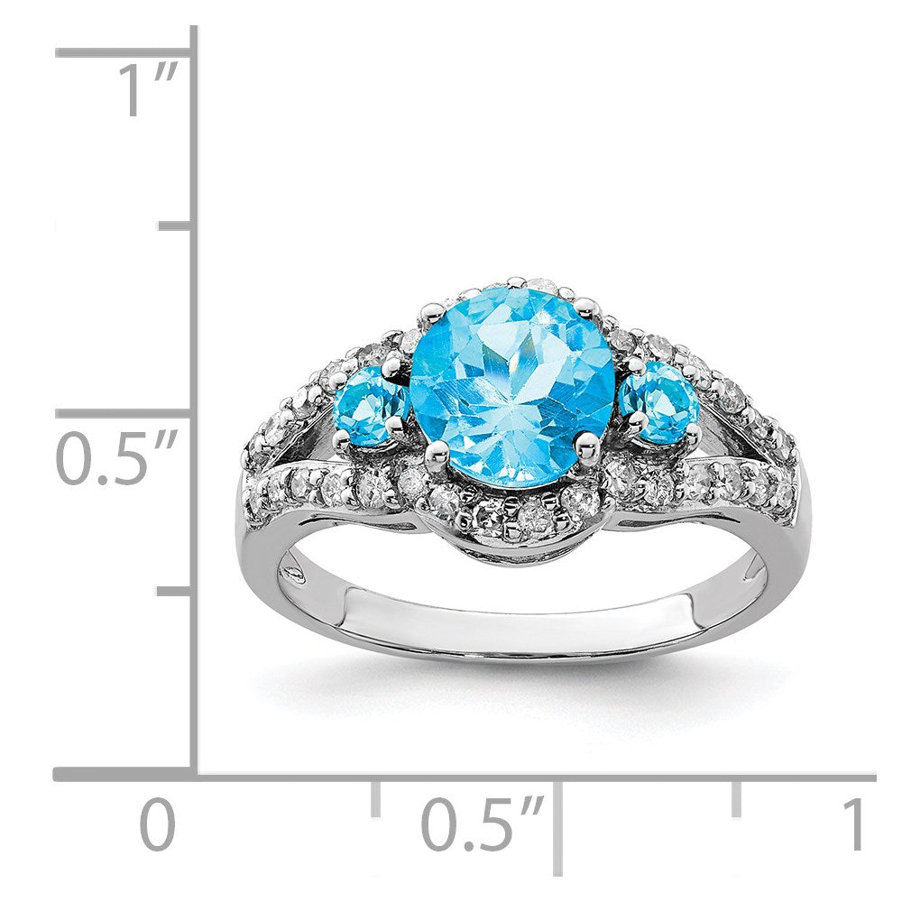 Sterlingsilber Rhodium Blautopas & Diamant Ring (size 7 Nur)