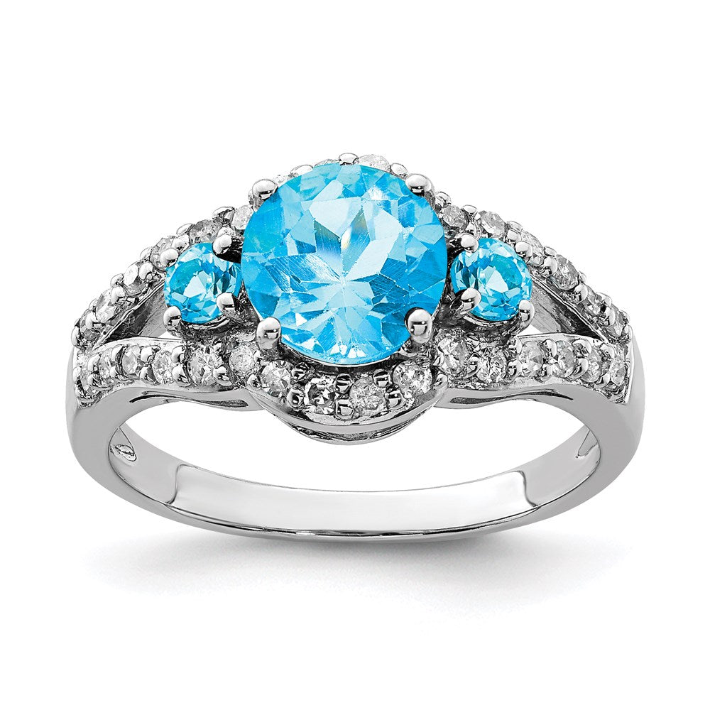 Sterlingsilber Rhodium Blautopas & Diamant Ring (size 7 Nur)