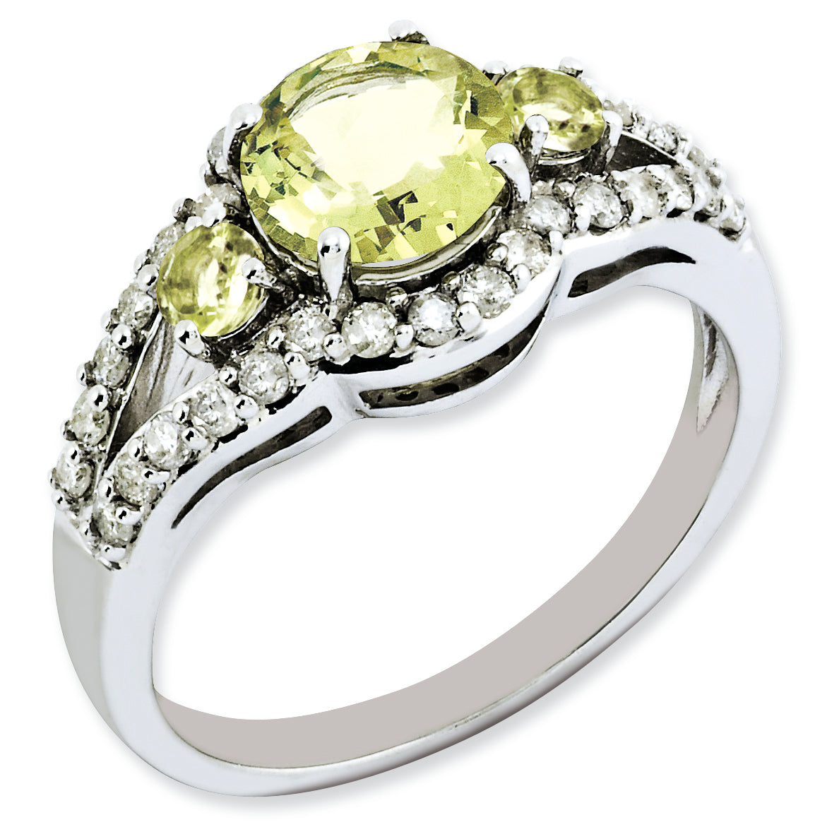 Sterlingsilber Rhodiniert Diamant & Zitrone Quarz Ring