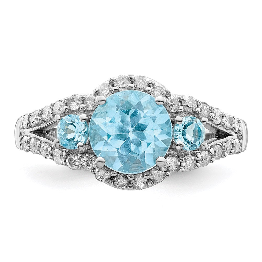 Sterlingsilber Rhodium Diamant & Himmel Blautopas Ring (size 7 Nur)