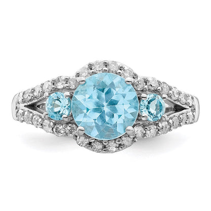 Sterlingsilber Rhodium Diamant & Himmel Blautopas Ring (size 7 Nur)