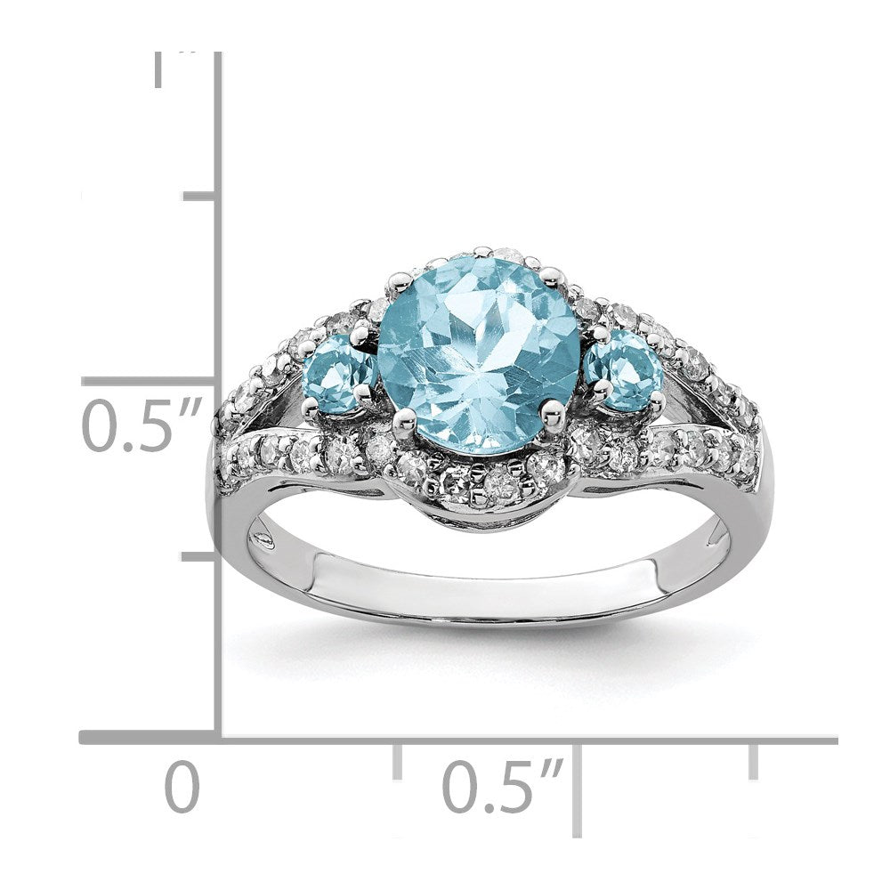 Sterlingsilber Rhodium Diamant & Himmel Blautopas Ring (size 7 Nur)