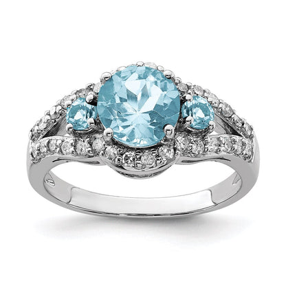 Sterlingsilber Rhodium Diamant & Himmel Blautopas Ring (size 7 Nur)