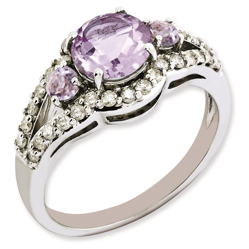 Sterlingsilber Rhodiniert Diamant & Rosa Quarz Ring (size 7 Nur)