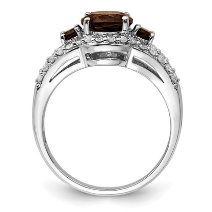 Sterlingsilber Rhodium Diamant & Rauch Quarz Ring (size 7 Nur)